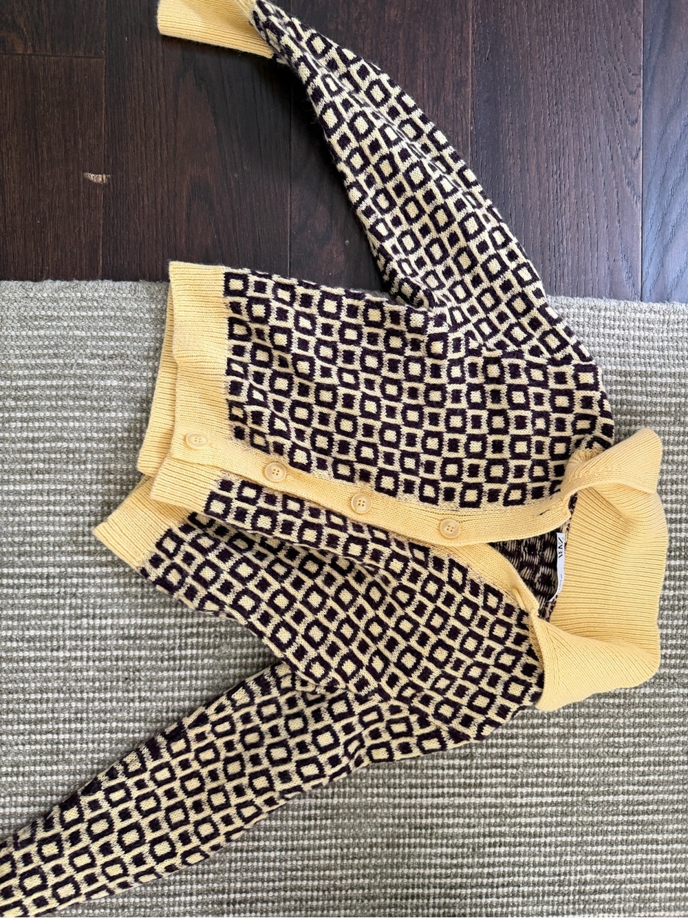 Zara Yellow and Black Geometric Button-Up Cardigan